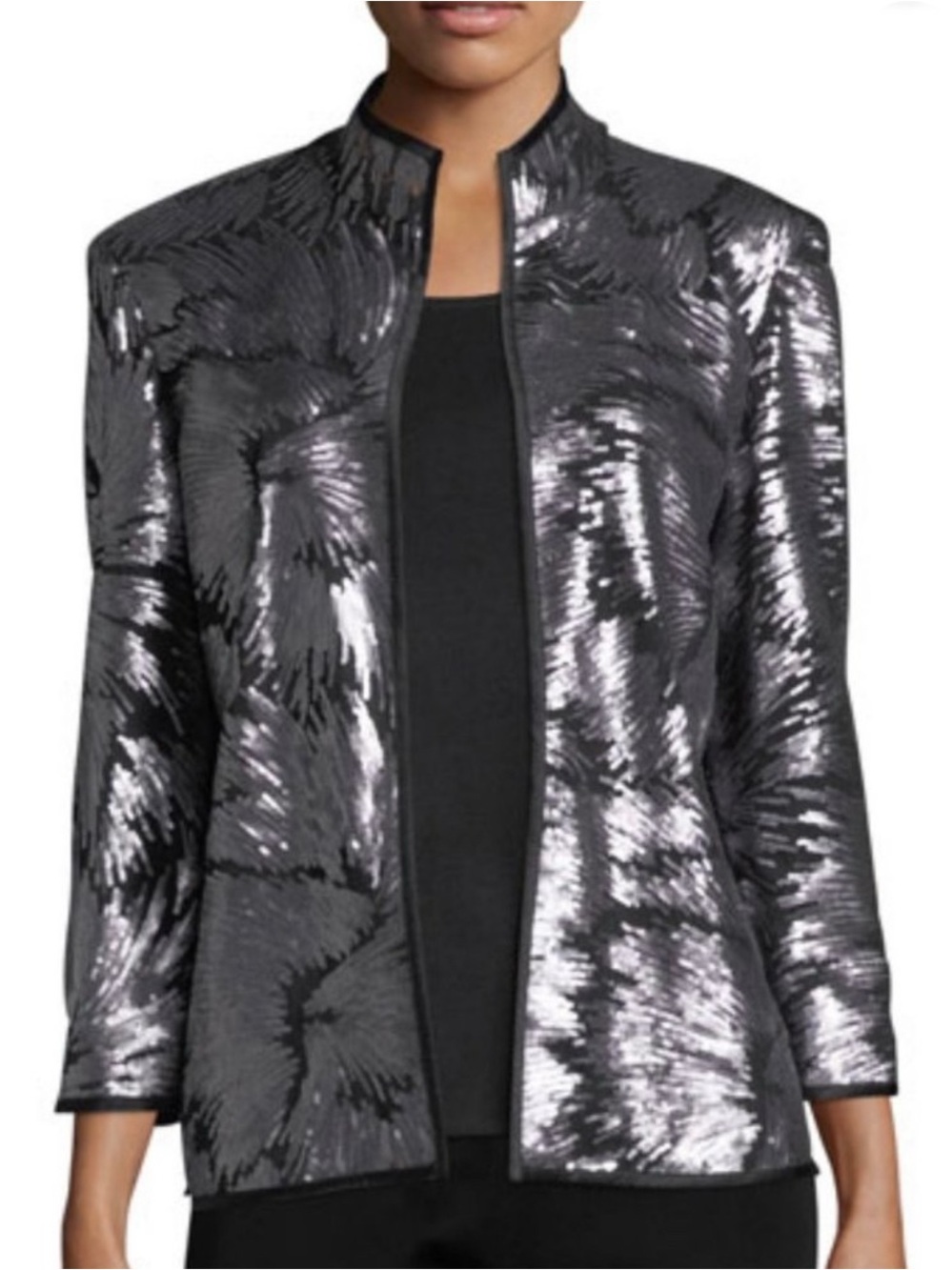 MISOOK LS Sequin Open-Face High-Neck Blazer Jacket NWT L